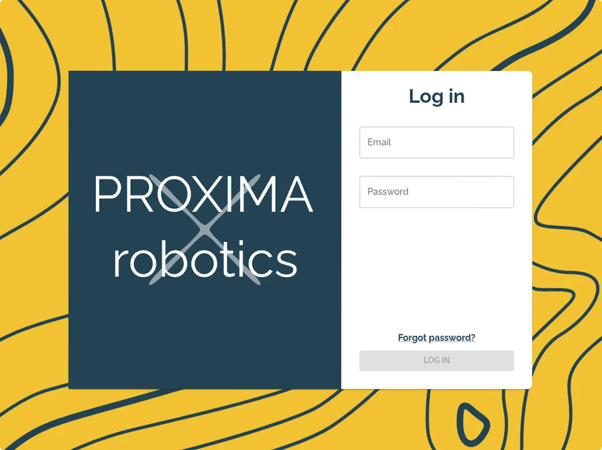 Schermata di accesso del license manager di Proxima Robotics